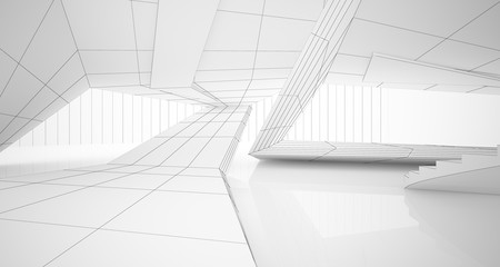 Fototapeta premium Drawing abstract architectural white interior of a minimalist house with large windows. 3D illustration and rendering.