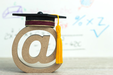 Study abroad education ideas: Email address symbol and Graduation cap on formula arithmetic...