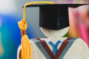 Success in education graduate study international. Abroad graduation of degree in knowledge learning achievement. Close up models graduated celebration pencils box background, Back to School.