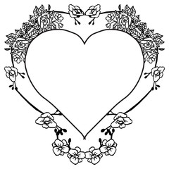 Floral frame with color black, isolated on a white backdrop, for design greeting card and invitation card. Vector