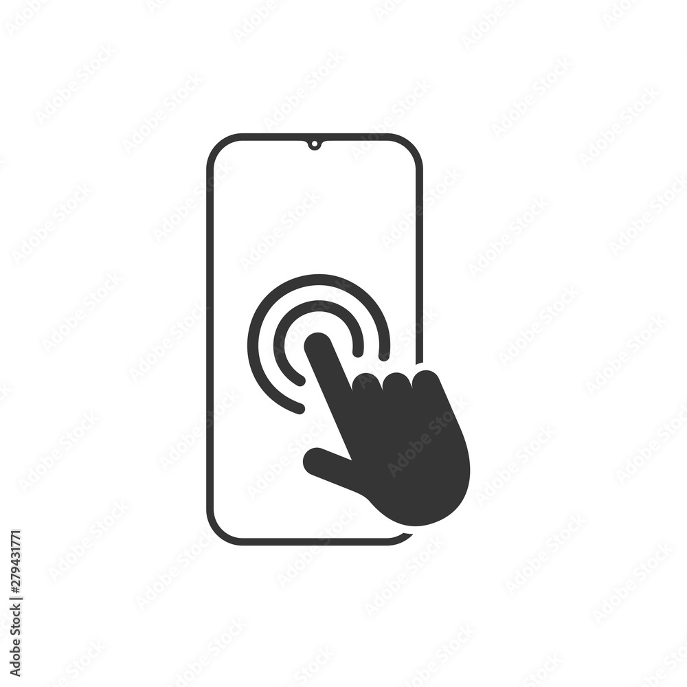 Leinwandbilder icon pointing on the touch screen of the smartphone. touch screen symbol vector sign isolated on whi