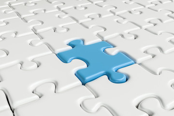 Blank puzzles arranged neatly with white background, 3d rendering.