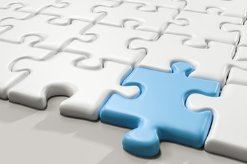 Blank puzzles arranged neatly with white background, 3d rendering.