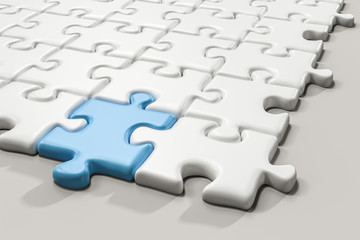 Blank puzzles arranged neatly with white background, 3d rendering.