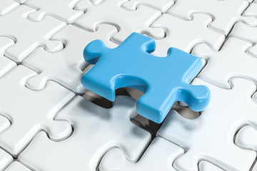 Blank puzzles arranged neatly with white background, 3d rendering.