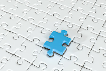 Blank puzzles arranged neatly with white background, 3d rendering.