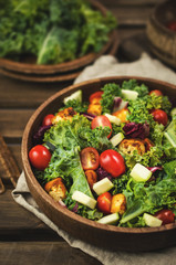Vegan salad with kale and grilled tofu