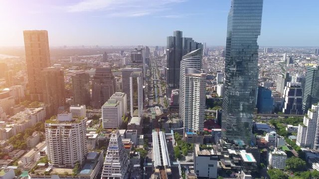 4k Aerial city view of Bangkok downtown, Flying over Bangkok, Thailand.