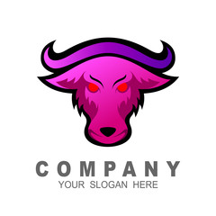Buffalo sport logo, Vector illustration of ferocious bull mascot head, design illustration