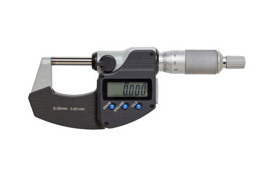 Digital Micrometer  0-25mm. Isolated On White Background.