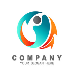 human logo with circle vector, arrow and people icon