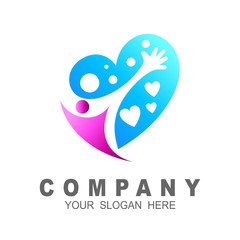 People care logo, we care logo, caring icon, people with love symbol
