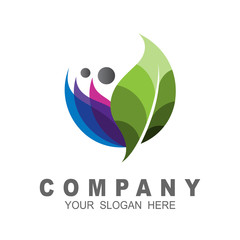 people and leaf logo design template, medical icon, charity symbol