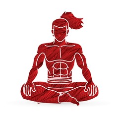 Samurai warrior sitting cartoon graphic vector.