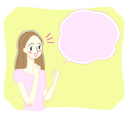 ガッツポーズをする若い女性のイラスト