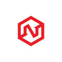 letter no on sexagonal logo vector