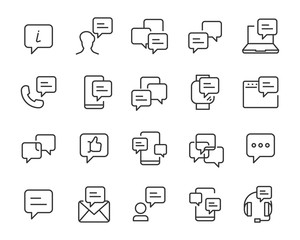 set of communication icons, such as talk, bubble, video conference, speech