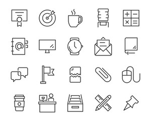 set of office line icons