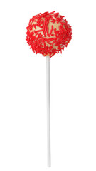 Tasty cake pop with red sprinkles isolated on white