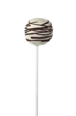 Tasty cake pop decorated with chocolate isolated on white