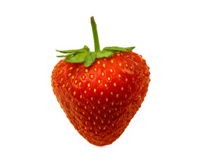 Strawberries close up. Isolated on white background. Juicy fresh red berry. Chilled fruit from the fridge.