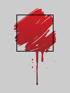 Abstract grunge background template. Bloody brush stroke over square frame.Dripping blood  or red brush stroke. Halloween concept, ink splatter illustration.