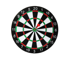 Dart board with color arrow hitting target