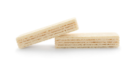 Delicious crispy wafers on white background. Sweet food