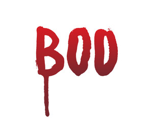 Hand drawn boo bloody lettering. Vector isolated text. Dripping blood or red brush stroke. Halloween concept, ink splatter illustration.