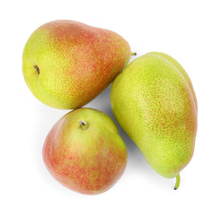 Fresh ripe juicy pears isolated on white, top view