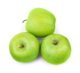 Fresh ripe green apples on white background, top view
