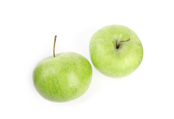 Fresh ripe green apples on white background, top view