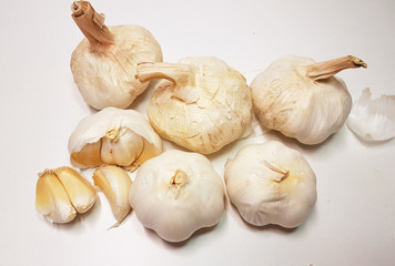garlic isolated in white background slice and whole