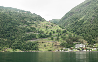 Fototapeta premium Geiranger / Norway - June 16 2019: The steepest section of Road 63 between Geiranger and Eidsdal, called 