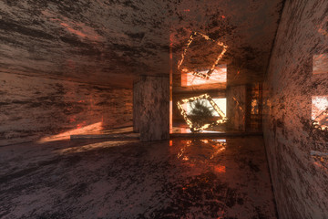 Fototapeta na wymiar The dark abandoned room, creative architectural construction, 3d rendering.