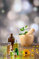 Medical calendula. or marigol essential oil and essence for beauty