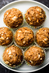 Leftover chapati Laddu / Churma Laddoo or Policha Ladu made with Roti, peanuts, dry fruits and jaggery. selective focus 