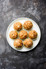 Leftover chapati Laddu / Churma Laddoo or Policha Ladu made with Roti, peanuts, dry fruits and jaggery. selective focus 