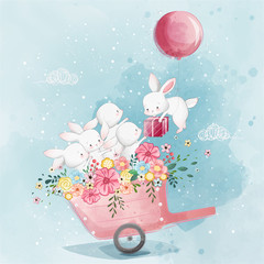 Cute Bunny Playing on the Cart