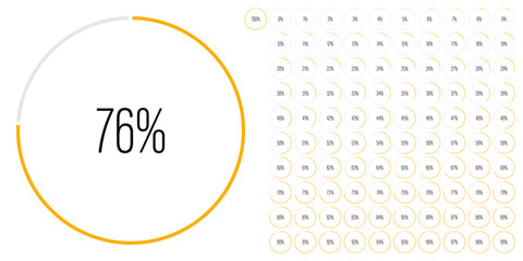 Set of circle percentage diagrams (meters) from 0 to 100 ready-to-use for web design, user interface (UI) or infographic - indicator with yellow