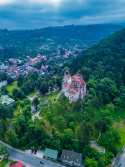 Aerial panorama view of the medieval Bran Castle, known for the myth of Dracula , Dracula Castle in...
