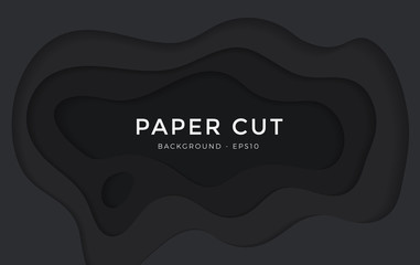 Paper cut background. Abstract realistic paper decoration for design textured with cardboard wavy black layers. 3d Relief. Carving art. Vector illustration. Cover layout design template. - Vector