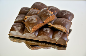 Chocolate reflected in the mirror. Dessert.	