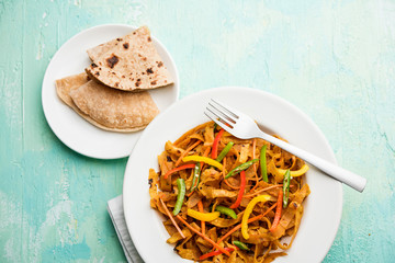 Leftover Chapati noodles also known as fodnichi holi or Upma is a great substitute for traditional unhealthy noodles for kids, selective focus