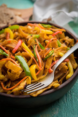 Leftover Chapati noodles also known as fodnichi holi or Upma is a great substitute for traditional unhealthy noodles for kids, selective focus