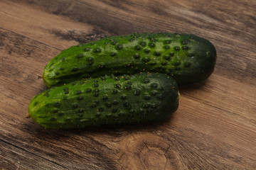 Ripe fresh green two cucumbers