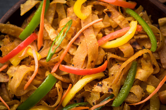 Leftover Chapati noodles also known as fodnichi holi or Upma is a great substitute for traditional unhealthy noodles for kids, selective focus