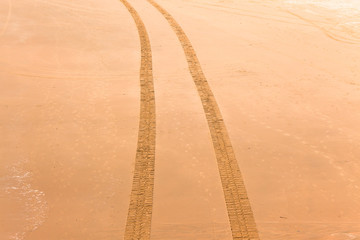 Vehicle Track Imprints Overhead Beach Sand