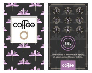 Loyalty card. Buy 10 get 1 free. Pattern with elegant hand drawn blooms.