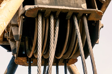 Rope sling or rope sling on the drum of a drum crane or roller winch of a crane in heavy industry....